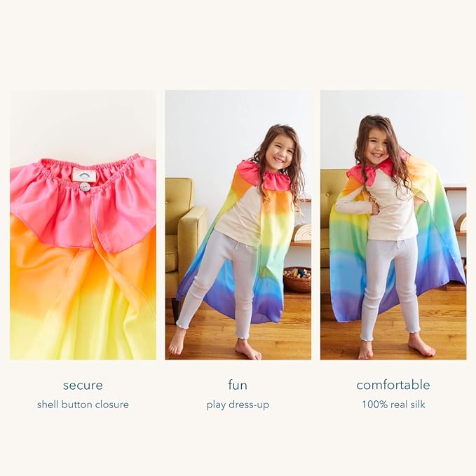 Sarah's Silks - Rainbow Cape for Kids Ages 3-8 | Montessori and Waldorf Toy Dress Up for Pretend Play | Birthday Gift for Boys and Girls