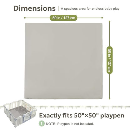 Mallify Vegan Leather Baby Play Mat, 50x50 Thick & Waterproof Foam Playpen Mat for Babies and Toddlers, Non-Toxic Baby Play mats for Floor, Gray