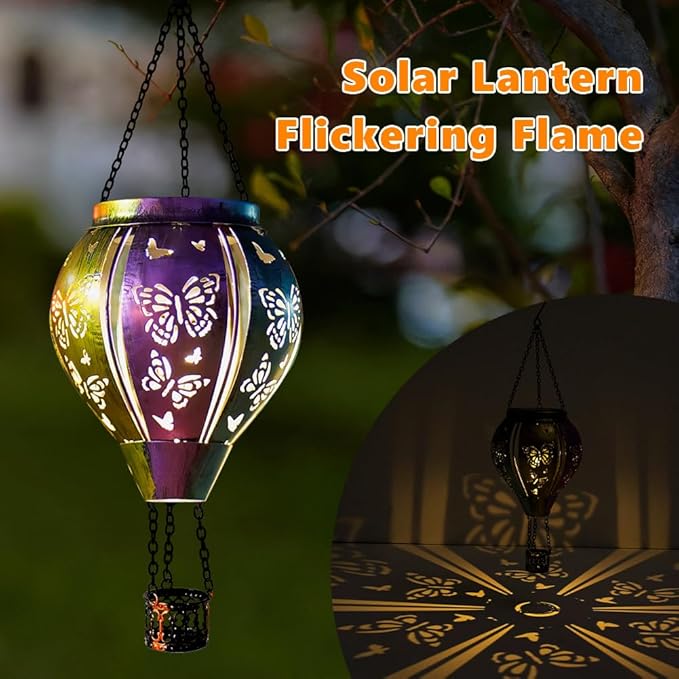 Solar Hot Air Balloon Lantern Outdoor Waterproof, Hanging Solar Lantern Outdoor Butterfly Decorations for Garden Yard Patio Lawn, Butterfly Lights Gifts for Women Grandma Nana
