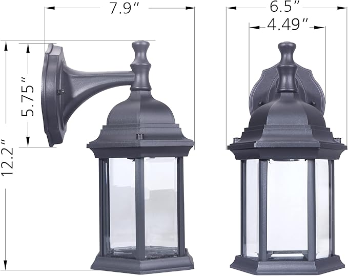 LIT-PaTH Outdoor Wall Lantern, Wall Sconce as Porch Lighting Fixture, E26 Medium Base Max 60W, Aluminum Housing Plus Glass, Matte Black Finish, 1-Pack