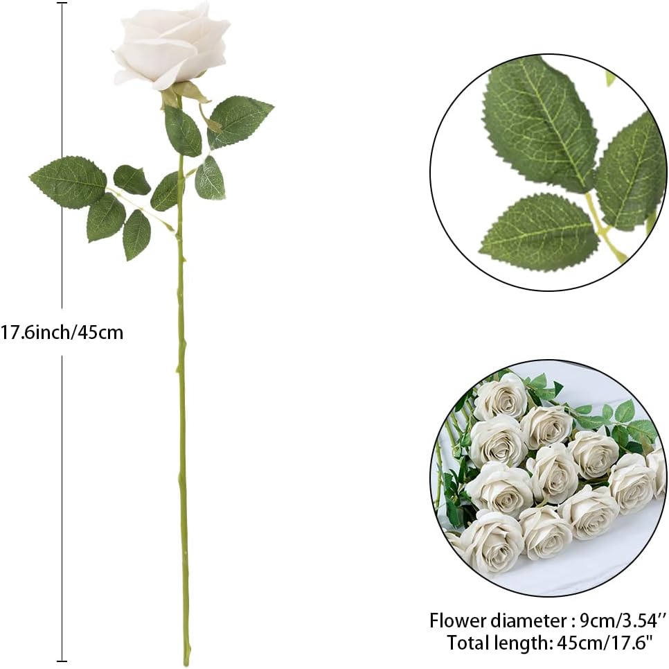 12pcs Rose Artificial Flowers Fake Roses Nude Silk Roses Silk Flowers Rose with Long Stems for Wedding Home Party Centerpieces Decorations
