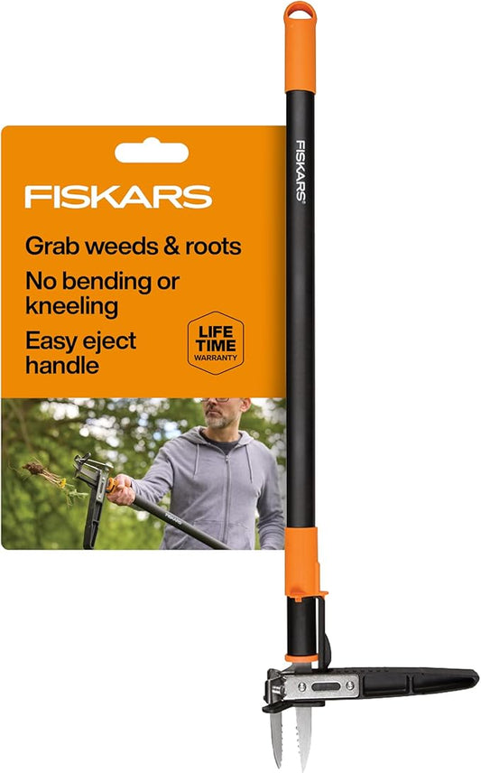 Fiskars 3-Claw Stand Up Weed Puller Tool, Gardening Weeder, Hand Weeding Tool with 39" Long Ergonomic Handle with Easy-Eject Mechanism