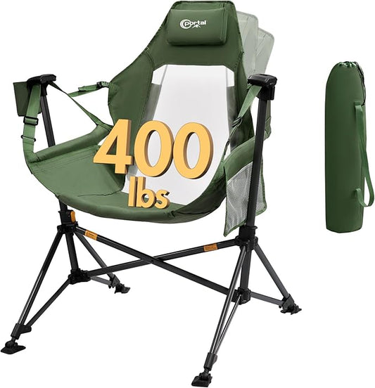 Portal Hammock Camping Chair, Portable Outdoor Swinging Chairs, Rocking Chair for Adults with Adjustable Back and Height for Lawn, Backyard, Patio, Supports 400 lbs, Breathable Mesh High Back, Green