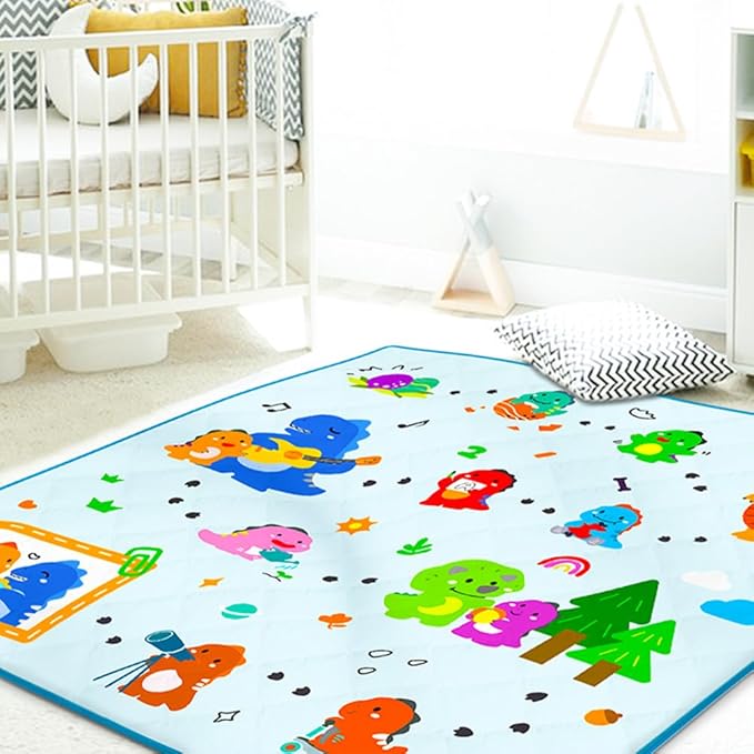 50" X 50" Baby Play Mats for Floor,Thick Soft Playpen Mat,Foldable Washable Crawling Mat, Non-Slip Cushioned Baby Mats for Infants Babies Toddlers,Kids Playmats Tummy Time Activity (Dinosaur)
