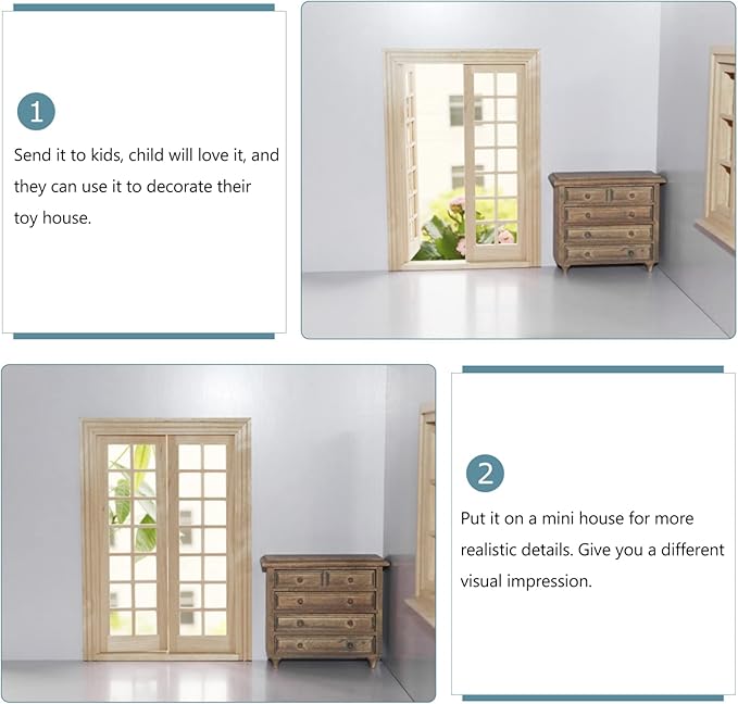 DOITOOL Dollhouse Double Doors 1: 12 Scale Dollhouse Furniture DIY Miniature Doors and Windows Dollhouse Accessories Miniature Window Frames 28 Panes Dollhouse Furniture Model