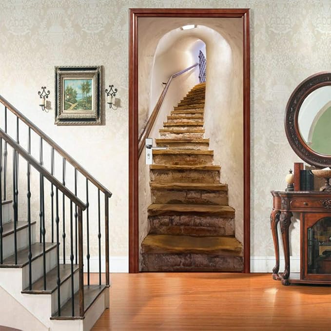 3D Peel and Stick Murals - Stairs Wallpaper Self-Adhesive Decals Removable PVC Waterproof Door Poster for Bedroom Living Room 37.4" x 78.7"