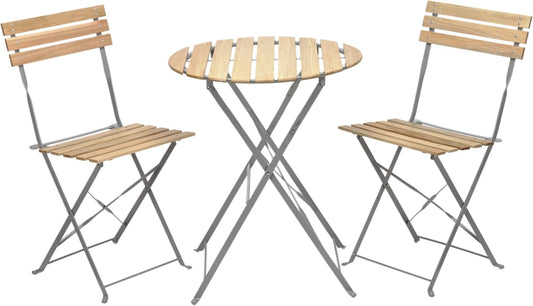 Alpine Corporation 3-Piece Wood Slat and Metal Bistro Set