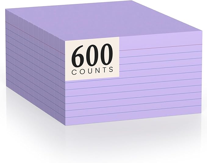 600 Count Index Cards 3 x 5 Inch Purple Lined Flash Cards Ideal for Studying and To-do-List, Portable Note Cards Taking for Students and Teachers, Flash Card Styled for Home, Office or School Use