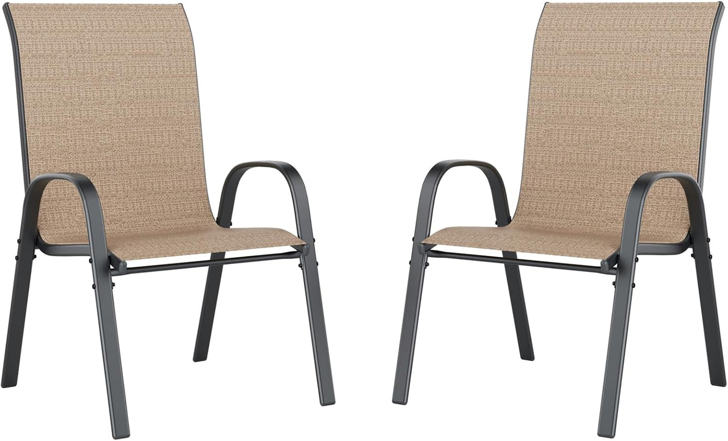 UDPATIO Patio Chairs Set of 2, Stackable Outdoor Dining Chairs with High Back, Breathable Textilene Fabric Outdoor Chair All Weather, 350LBS Capacity for Garden, Backyard (Brown)