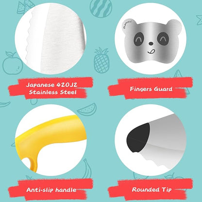 Kids Chef Knife Set for Real Cooking with Safe Finger Guard, Stainless Steel Blade & PP Handle,Perfect for Training Cutting Montessori Kitchen Tool, Kid-Friendly BPA Free (Yellow)