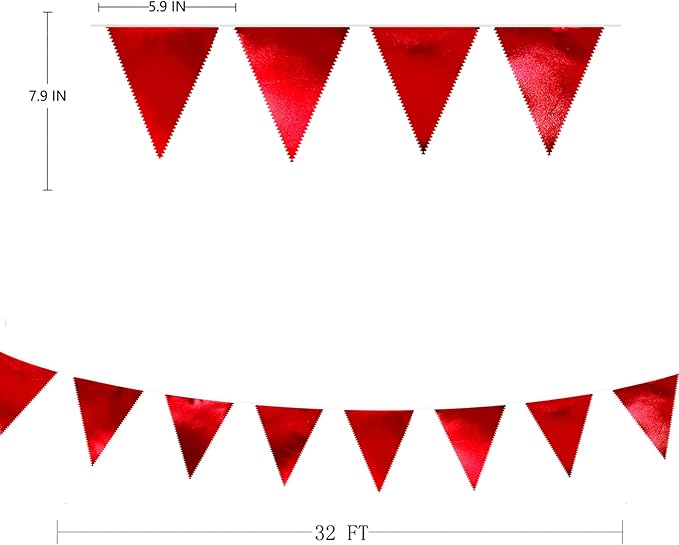Red Party Decorations Triangle Pennant Banner Flag Dark Red Metallic Fabric Bunting Garland for Graduation Wedding Bridal Shower Birthday Anniversary Holiday Valentines Retirement Party Supplies
