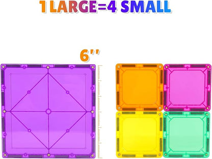 6 Piece Magnetic Tiles Set Large Square Shape Magnet Building Block Construction Toy STEM Learning Kit Educational Playset Playboard (NF-06 Set)