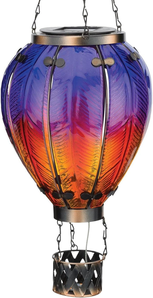 Regal Art & Gift Hot Air Balloon Solar Lantern – Hanging Solar-Powered LED Lights, Waterproof Portable Decorative Outdoor Lamp Made of Metal & Glass for Garden, Patios & Pathway – Purple (Large)