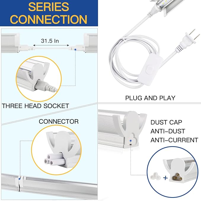 T5 LED Grow Lights, 204pcs Bulb 5000K White Full Spectrum Plant Light Strips for Indoor Plants, Shelves Greenhouse Seedling, End-to-End Connectable with V-Shaped Reflector