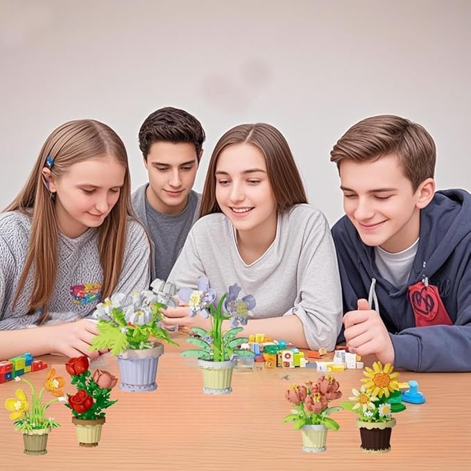 Party Favors for Kids, Tiny Plants Mini Flowers Building Blocks Set for Classroom Prize, Flowers Building Toy, Birthday Gifts for Boys Girls (Daisy+Orchid)