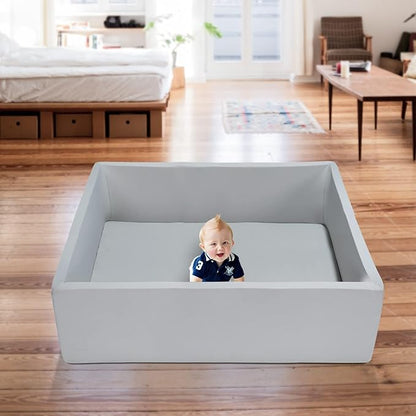 Extra Large Foam Ball Pit for Toddlers Kids Square Soft Ball Pool Ideal Gift Play Toy for Children Kiddie Pools - Light Gray