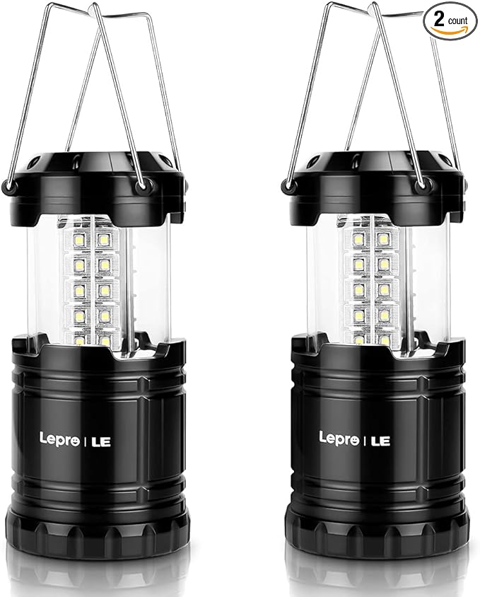 Lepro LED Camping Lanterns Battery Powered, Collapsible, IPX4 Water Resistant, Outdoor Portable Lights for Emergency, Hurricane, Storms and Outages