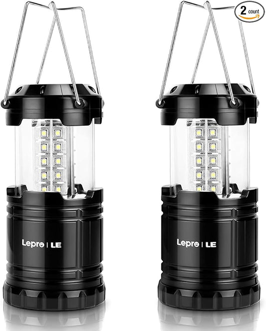 Lepro LED Camping Lanterns Battery Powered, Collapsible, IPX4 Water Resistant, Outdoor Portable Lights for Emergency, Hurricane, Storms and Outages