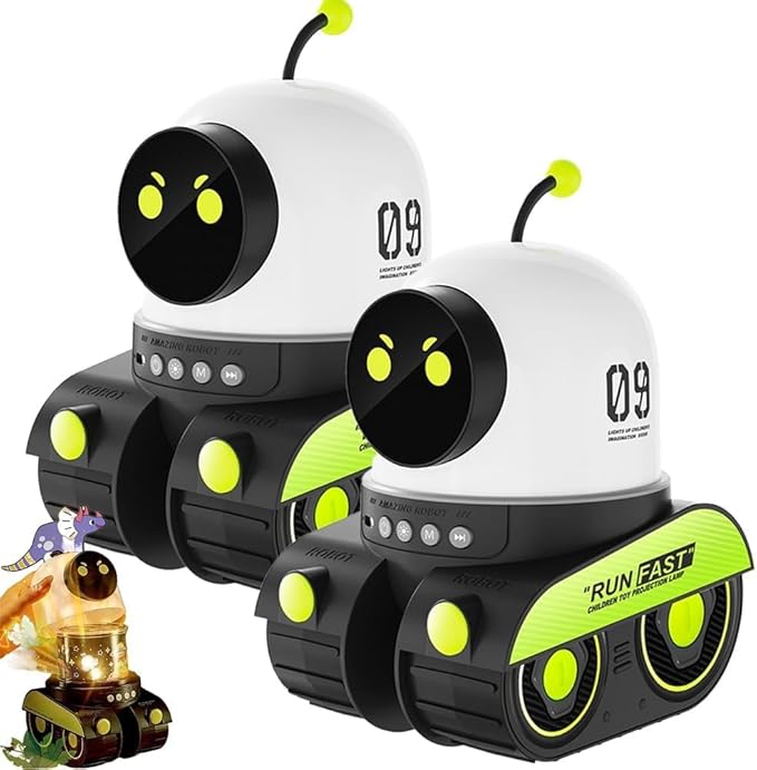 Kids Cartoon Projector Lamp, Cartoon Robot Car Projection Lamp, Rechargeable Robot Night Light with Music, Universe Starry Sky Rotate LED Animal Holiday Room Decor, 21 Discs(2pcs)