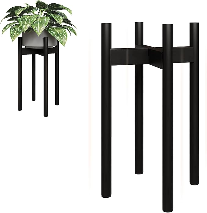 Adjustable Plant Stand Indoor, Bamboo Plant Holder 8 to 12 Inches, Small Tall Planter Stand for Indoor Plants, Single Floor Plant Stand for Living Room Balcony Bedroom, Pure Black