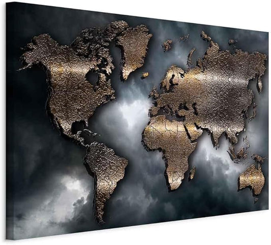 artgeist Canvas Wall Art World Map 35x24 in - 1pcs Home Decor Framed Stretched Picture Photo Painting Artwork Image - Abstract Continents Map World Map Sky k-A-0501-b-a