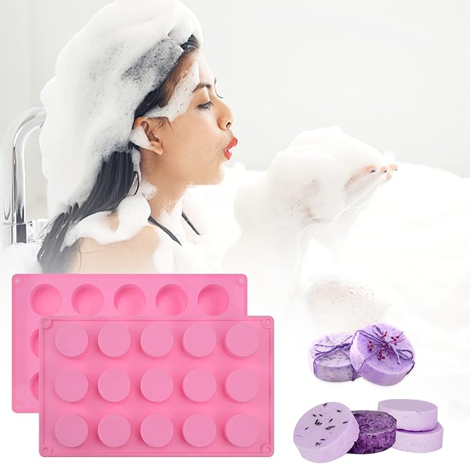 Sakolla 2 Pack Cylinder Silicone Soap Molds, 15 Cavity Mini Round Silicone Molds for Handmade Soap, Lotion Bars, Bath Bombs, Chocolate, Cake