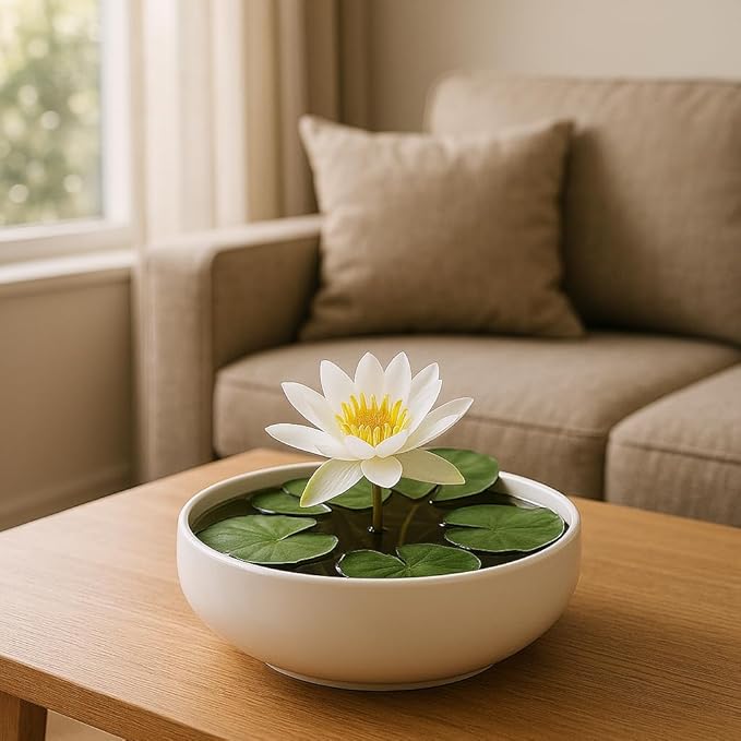 Lotus Bowl Planter, Lotus Bowls for Planting in Water Indoors,6.5-inch Round Succulent Flower Pot with Rotating Bracket, Leak-Proof Design, Suitable for hydroponic Plants, Succulents (White)