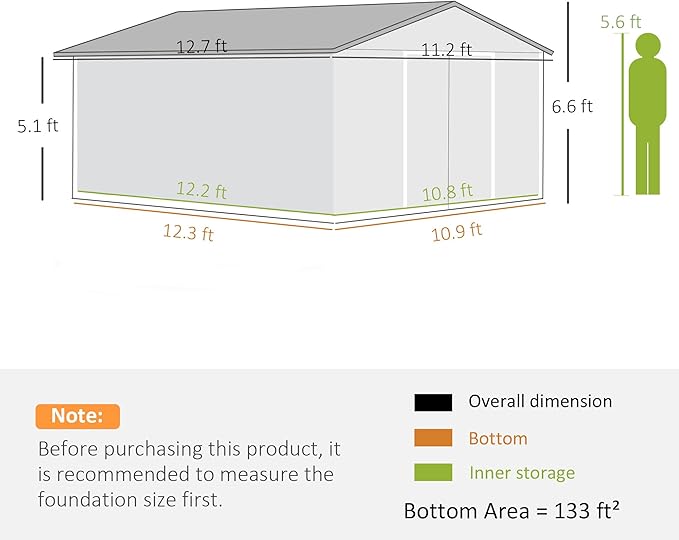 Outsunny 11' x 13' Outdoor Storage Shed, Garden Tool Metal Shed with Foundation Kit, Double Lockable Door, Air Vents and Sloping Roof, for Backyard, Patio, Lawn, Brown