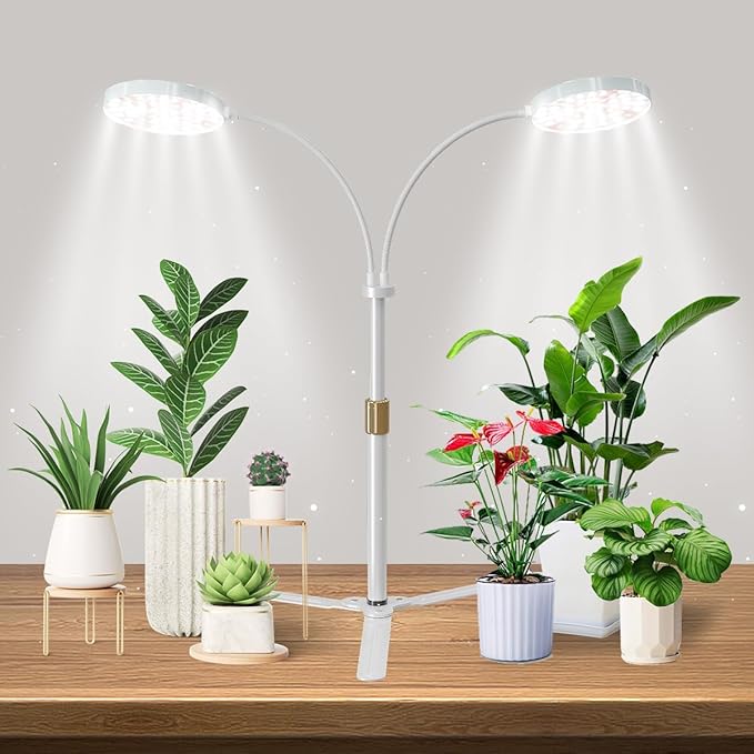 Grow Light Dual Ring 3.5" with Base, 122 LEDs 6000K White Full Spectrum Gooseneck Plant Lamp for Indoor Desk Plants, Dimmable & Height Adjustable 9-16", Timer 4/8/12/18Hrs