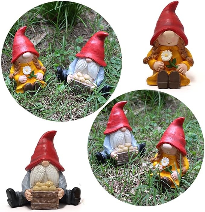 2 PCS Funny Garden Gnome Statues, Creative Resin Dwarf Sculptures, Outdoor Yard Decor, Gnomes Tree Faces for Lawn, Patio, Porch, Miniature Fairy Garden Accessories, Novelty Gift for Indoor/Outdoor Use