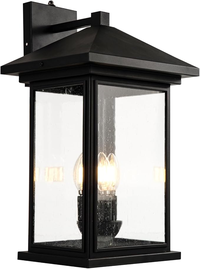 Extra-Large Outdoor Wall Sconce, Wall Lantern, Wall Light with Tempered Clear Seeded Glass, Matte Black Finish for Outdoor