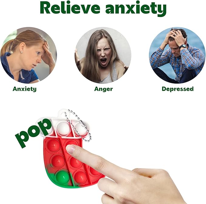 60Pcs Christmas Mini Pop Keychain Fidget Toys, Mini Pop Bubble Christmas Fidget Toy, Silicone Mini Pop Toys Bulk for Kids Anxiety Stress Reliever for Adults