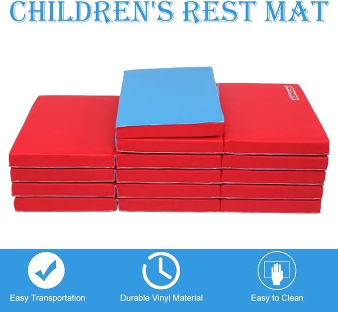 JOYMOR 2-Inch Thick 2-Fold 3 Sections Rest Mat, 5-Pack, Portable Toddler Bed with Name Tag Holder, Sleeping/Nap Floor Mat, Portable Toddler Mat, Great for School, Daycare, Travel, and Home