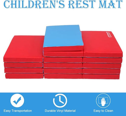 JOYMOR 2-Inch Thick 2-Fold 3 Sections Rest Mat, 5-Pack, Portable Toddler Bed with Name Tag Holder, Sleeping/Nap Floor Mat, Portable Toddler Mat, Great for School, Daycare, Travel, and Home