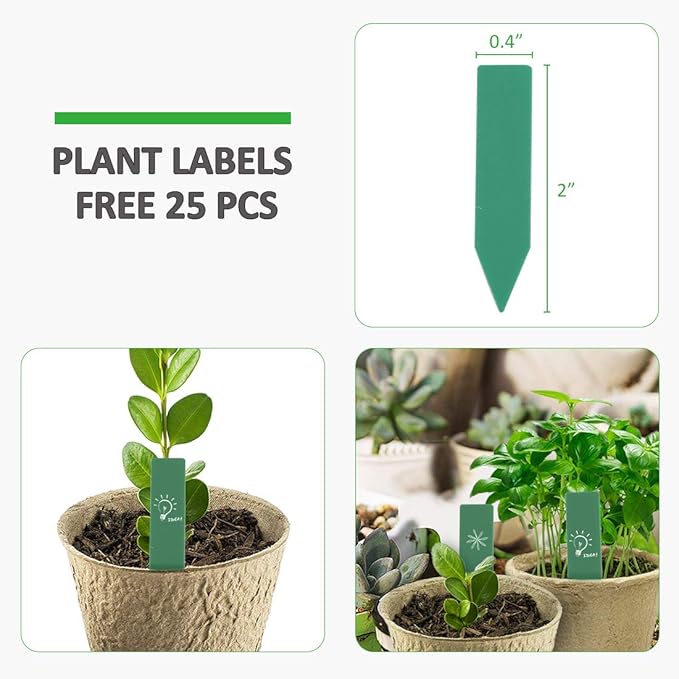 GROWNEER 120 Packs 2.4 Inch Peat Pots Plant Starters for Seedling with 25 Pcs Plant Labels Biodegradable Herb Seed Starter Pots Kits Garden Germination Nursery Pot