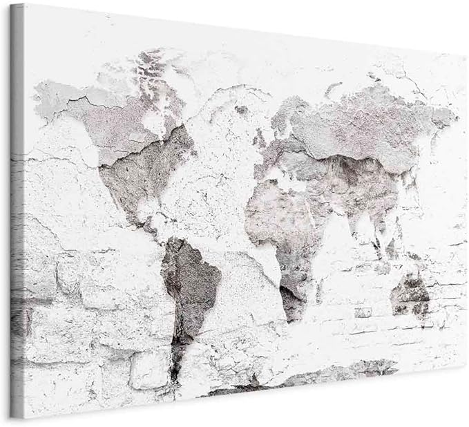 artgeist Canvas Wall Art Print World Map 35x24 in - 1pcs Home Decor Framed Stretched Picture Photo Painting Artwork Image Travel Stone Effect k-C-10014-b-a