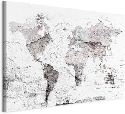 artgeist Canvas Wall Art Print World Map 35x24 in - 1pcs Home Decor Framed Stretched Picture Photo Painting Artwork Image Travel Stone Effect k-C-10014-b-a