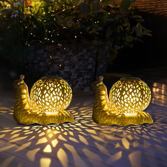 2 Pcs Snail Solar Lanterns Outdoor Waterproof, Metal Table LED Solar Lantern for Patio Porch Pathway Decor