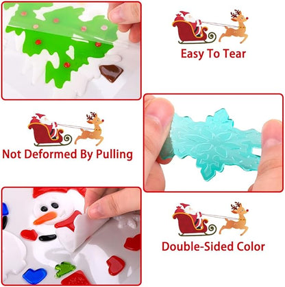 XIMISHOP 6pcs Christmas Gel Window Clings - Xmas Santa Claus Snowman Snowflake Penguin Window Decors