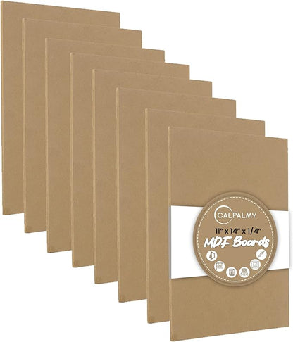 (8-Pack) CalPalmy 11” x 14” MDF Boards - 1/4” Thick Boards for Carpentry, Interior Design, Hobby Crafts, and More - with Smooth, Unfinished Sides and Sanded Edges