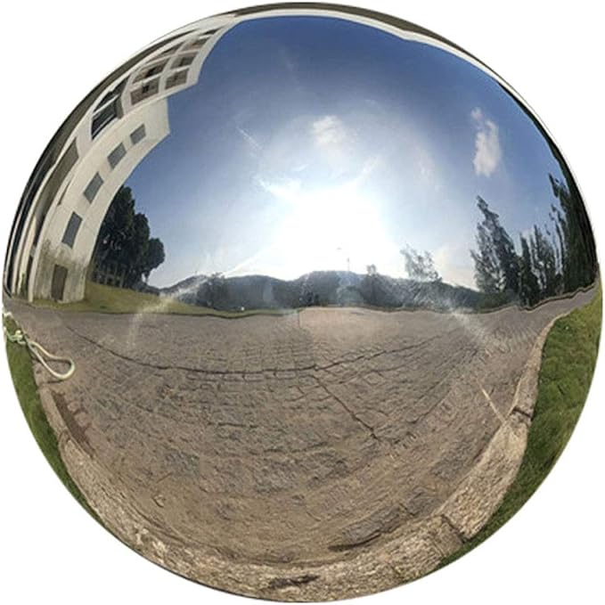 25 cm/10 inch Diameter Gazing Globe Mirror Ball,Silver Stainless Steel Polished Reflective Smooth Garden Sphere,Colorful and Shiny Addition to Any Garden or Home