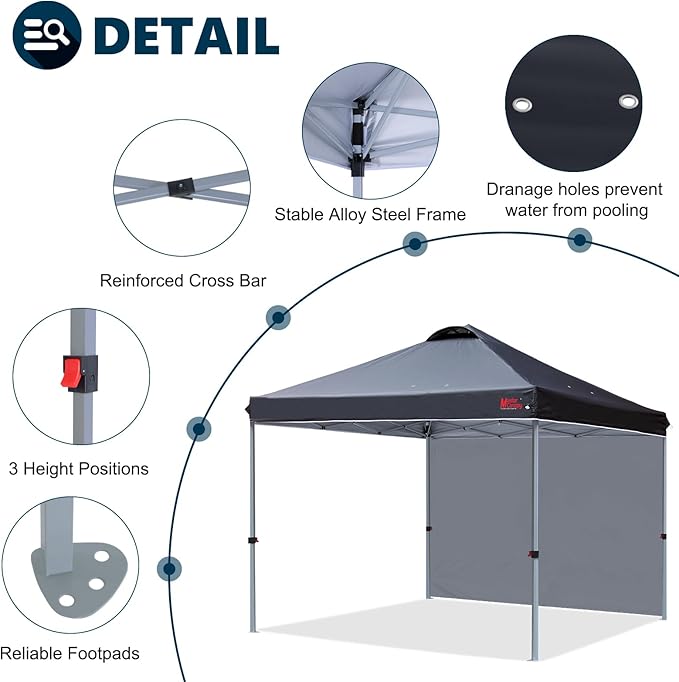 MASTERCANOPY Durable Pop-up Canopy Tent with 1 Sidewall (10'x10',Black)