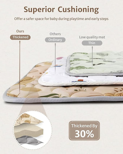 Blissful Diary Baby Play Mat, 59x59 Thick and Larger Soft Cushioned Foam Mat for Floor, Non-Slip Washable Playmat for Toddlers, Earth Tones Design