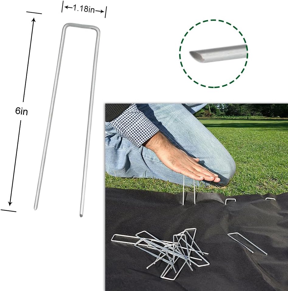 Landscape Staples 6 Inch 100 Pack Garden Stakes Galvanized Lawn Stake U-Type Turf Staples for Weed Barrier Fabric Holding Fence Rust Proof Sod Pins Stakes for Securing Netting Ground Sheets