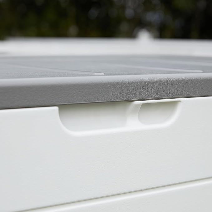 Premium Pro Edition 100 Gallon Lockable Resin Deck Box, Waterproof & UV-Resistant Outdoor Storage Box for Outdoor Cushion Storage, Garden Tools & Pool Accessories Storage, White