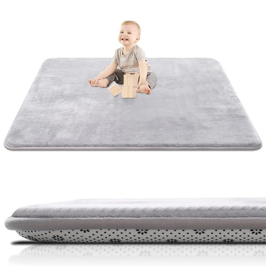Thick Baby Play Mat for Floor,Padded Foam 47x47 Playpen Mat,Ultra Soft Support&Plush Feel Nursery Rug,Non Slip for Toddler, Infants,Kids Play,Yoga,Baby Crawling,Tummy Time(Light Grey)