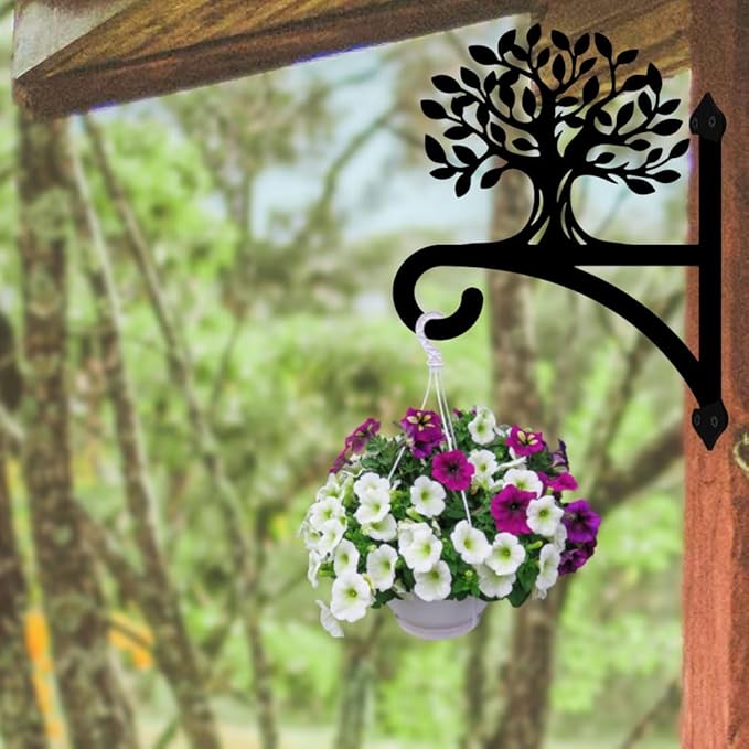 peacoblue Iron Plant Hangers Hooks for Outdoor Indoor Hanging Plants Flower Fern Pots Lantern Bird Feeder,12"x16" Weather Resistant Metal Wall Holder for Porch Garden Farmhouse(Tree of Life)