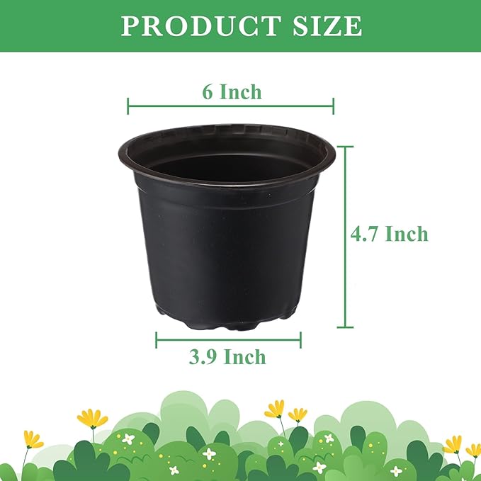 Hushee 1500 Pcs 6 Inch Plastic Plants Nursery Pots Seed Starting Pots Seedling Plant Pots with Drainage Holes Plastic Planters Planting Pots Indoor Outdoor for Flower Transplanting (Black)