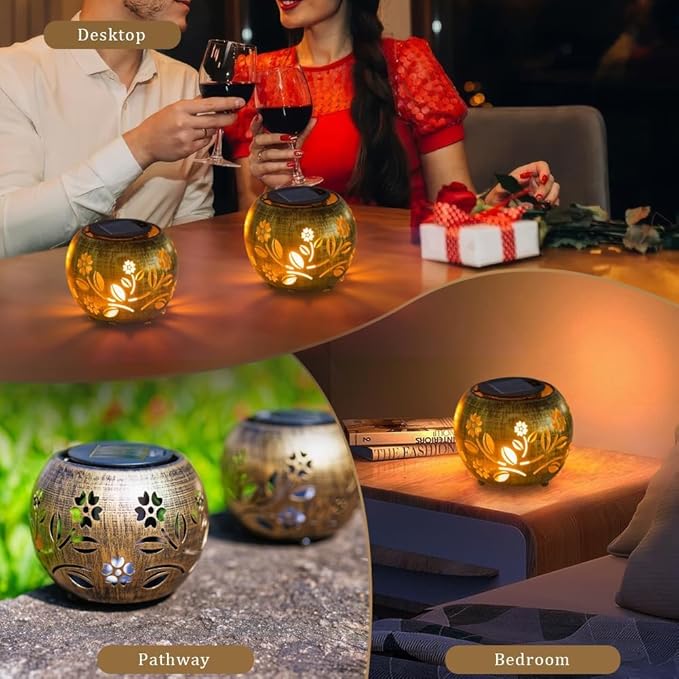 2 Pack Flower Solar Lanterns Outdoor Waterproof, Hollow Out Metal Lantern Solar Lights, Hanging Lights for Yard, Patio, Porch, Garden Decor, Outdoor Decoration LED Lantern for Yard, Garden