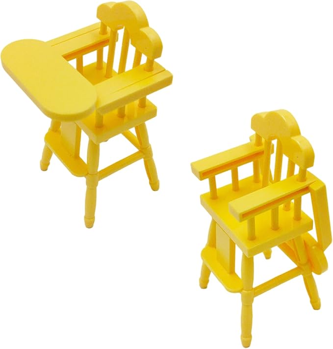 Mini Dollhouse Furniture Set, Baby Stroller and High Chair, Pink and Yellow Miniature Accessories, Kids Pretend Play Toys